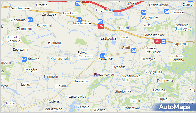 mapa Książnice gmina Gdów, Książnice gmina Gdów na mapie Targeo