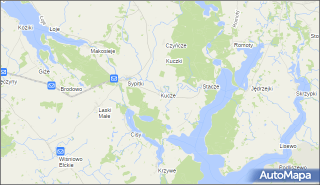 mapa Kucze gmina Kalinowo, Kucze gmina Kalinowo na mapie Targeo