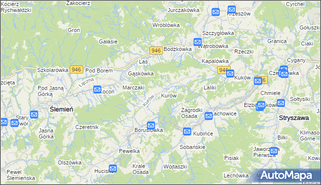 mapa Kurów gmina Stryszawa, Kurów gmina Stryszawa na mapie Targeo