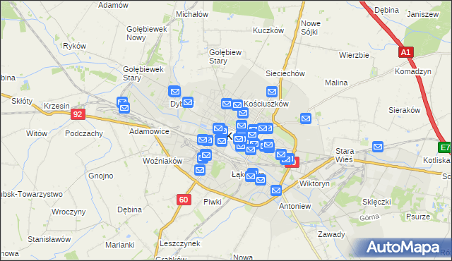 mapa Kutno, Kutno na mapie Targeo