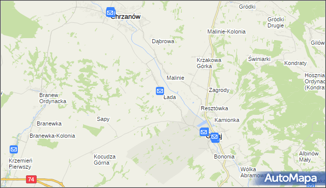 mapa Łada gmina Chrzanów, Łada gmina Chrzanów na mapie Targeo