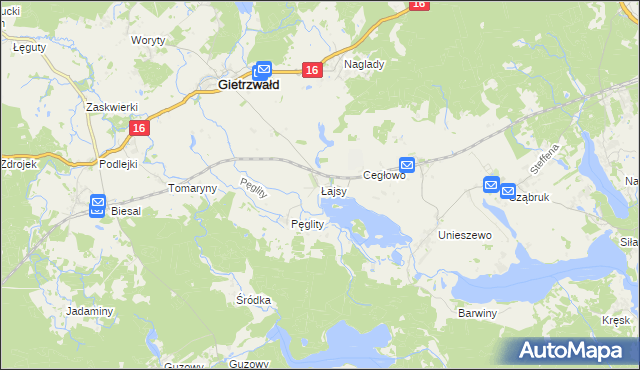 mapa Łajsy gmina Gietrzwałd, Łajsy gmina Gietrzwałd na mapie Targeo