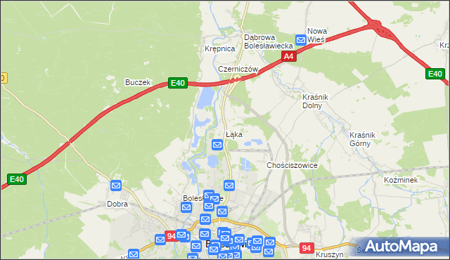 mapa Łąka gmina Bolesławiec, Łąka gmina Bolesławiec na mapie Targeo