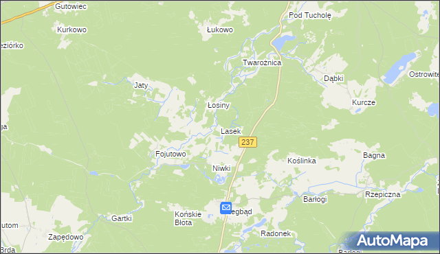 mapa Lasek gmina Tuchola, Lasek gmina Tuchola na mapie Targeo