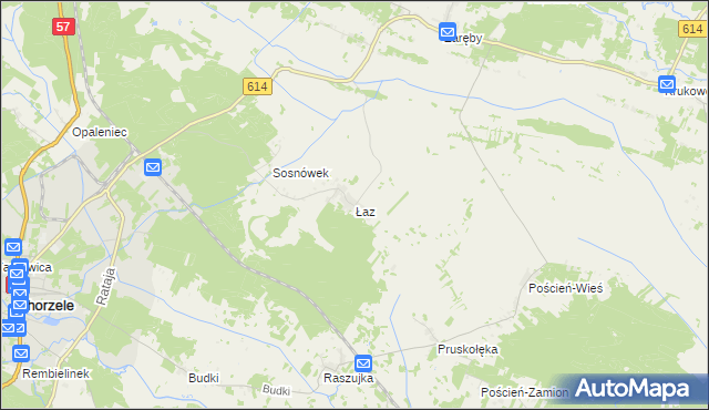 mapa Łaz gmina Chorzele, Łaz gmina Chorzele na mapie Targeo