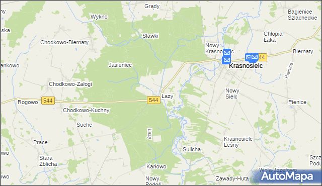 mapa Łazy gmina Krasnosielc, Łazy gmina Krasnosielc na mapie Targeo