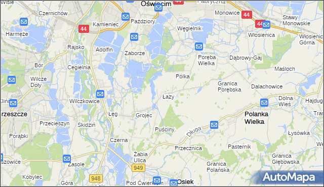 mapa Łazy gmina Oświęcim, Łazy gmina Oświęcim na mapie Targeo