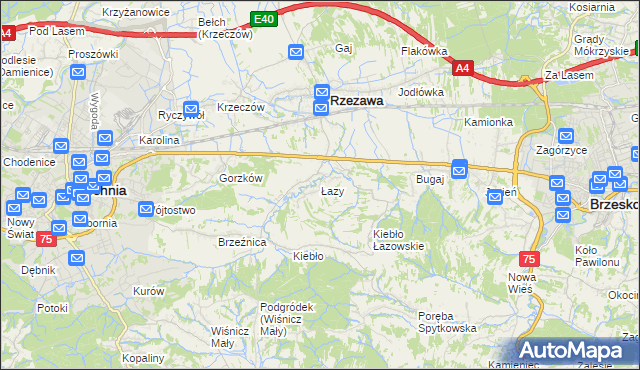 mapa Łazy gmina Rzezawa, Łazy gmina Rzezawa na mapie Targeo
