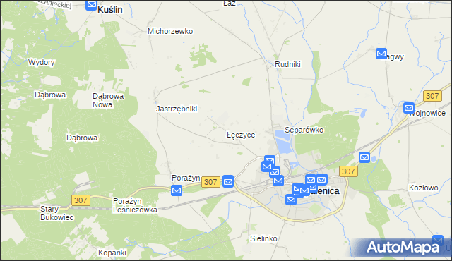 mapa Łęczyce gmina Opalenica, Łęczyce gmina Opalenica na mapie Targeo
