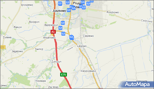 mapa Łęgowo gmina Pruszcz Gdański, Łęgowo gmina Pruszcz Gdański na mapie Targeo