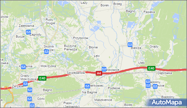 mapa Łęki gmina Borzęcin, Łęki gmina Borzęcin na mapie Targeo