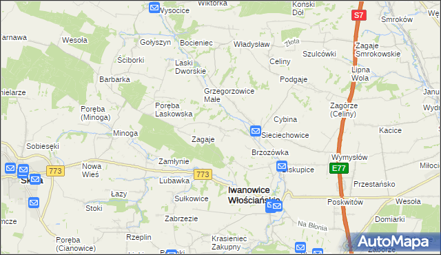 mapa Lesieniec gmina Iwanowice, Lesieniec gmina Iwanowice na mapie Targeo