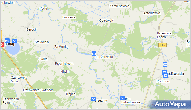 mapa Leszkowice gmina Ostrówek, Leszkowice gmina Ostrówek na mapie Targeo