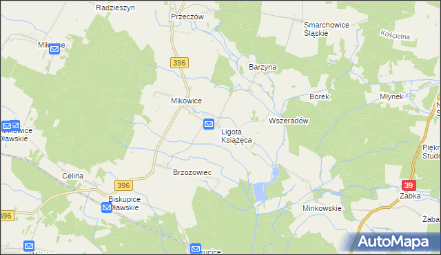mapa Ligota Książęca gmina Namysłów, Ligota Książęca gmina Namysłów na mapie Targeo
