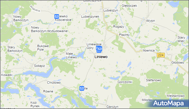 mapa Liniewo, Liniewo na mapie Targeo