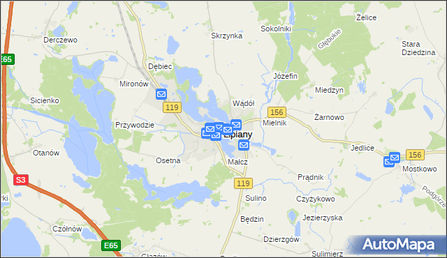 mapa Lipiany powiat pyrzycki, Lipiany powiat pyrzycki na mapie Targeo