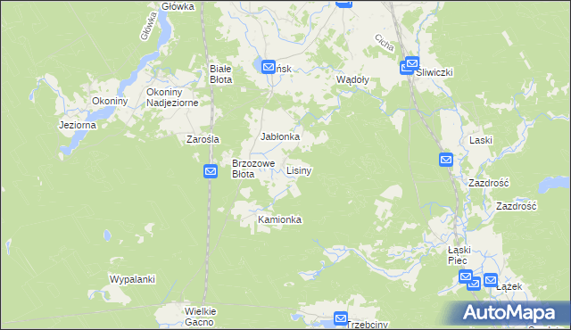 mapa Lisiny gmina Śliwice, Lisiny gmina Śliwice na mapie Targeo