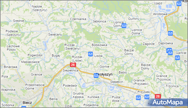 mapa Lisów gmina Skołyszyn, Lisów gmina Skołyszyn na mapie Targeo