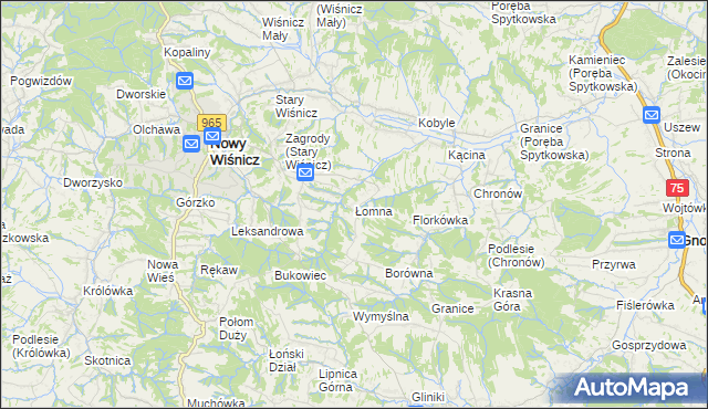 mapa Łomna gmina Nowy Wiśnicz, Łomna gmina Nowy Wiśnicz na mapie Targeo