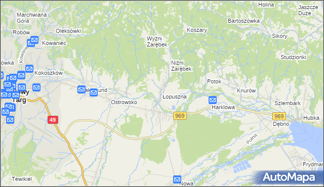 mapa Łopuszna, Łopuszna na mapie Targeo