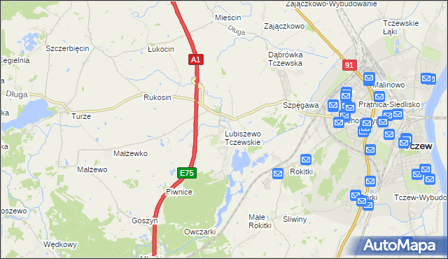 mapa Lubiszewo Tczewskie, Lubiszewo Tczewskie na mapie Targeo