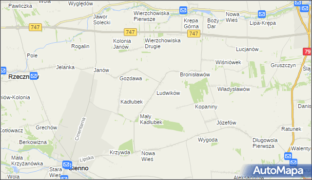 mapa Ludwików gmina Sienno, Ludwików gmina Sienno na mapie Targeo