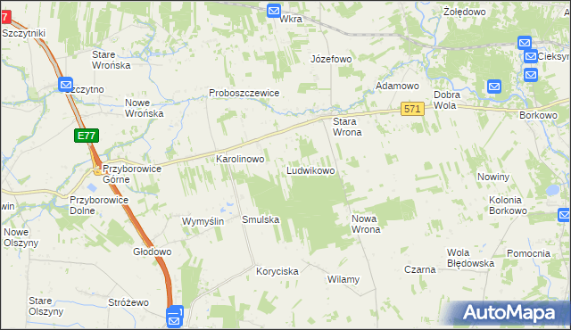 mapa Ludwikowo gmina Joniec, Ludwikowo gmina Joniec na mapie Targeo