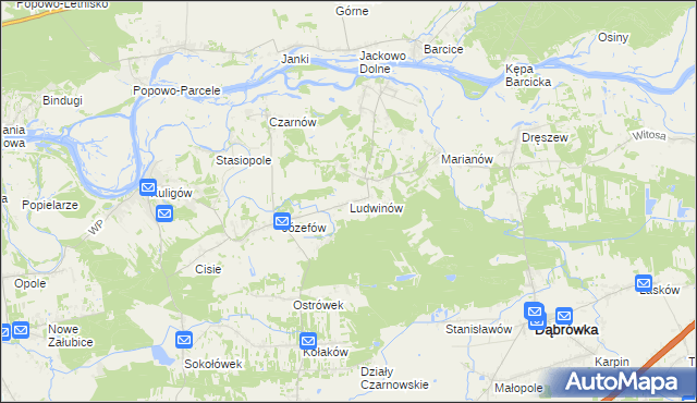 mapa Ludwinów gmina Dąbrówka, Ludwinów gmina Dąbrówka na mapie Targeo