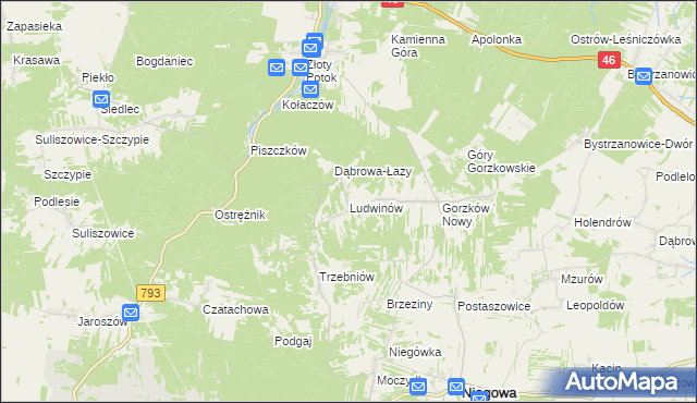 mapa Ludwinów gmina Niegowa, Ludwinów gmina Niegowa na mapie Targeo