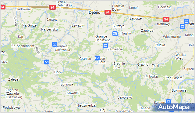 mapa Łysa Góra gmina Dębno, Łysa Góra gmina Dębno na mapie Targeo