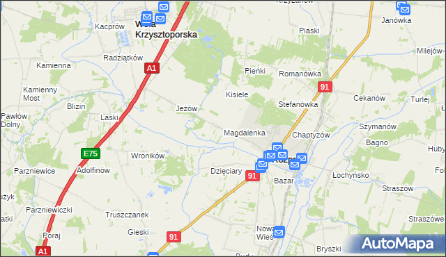 mapa Magdalenka gmina Rozprza, Magdalenka gmina Rozprza na mapie Targeo