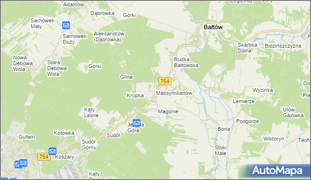 mapa Maksymilianów gmina Bałtów, Maksymilianów gmina Bałtów na mapie Targeo