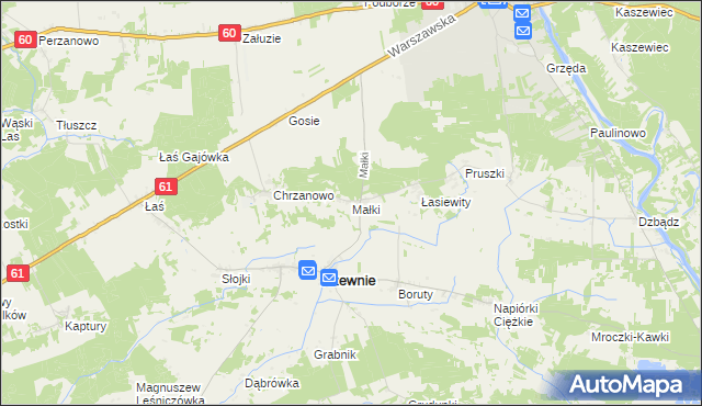 mapa Małki gmina Rzewnie, Małki gmina Rzewnie na mapie Targeo