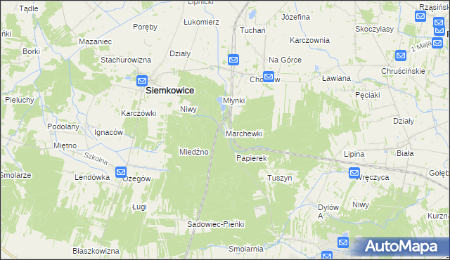 mapa Marchewki gmina Siemkowice, Marchewki gmina Siemkowice na mapie Targeo
