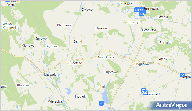 mapa Marcinkowo gmina Grunwald, Marcinkowo gmina Grunwald na mapie Targeo