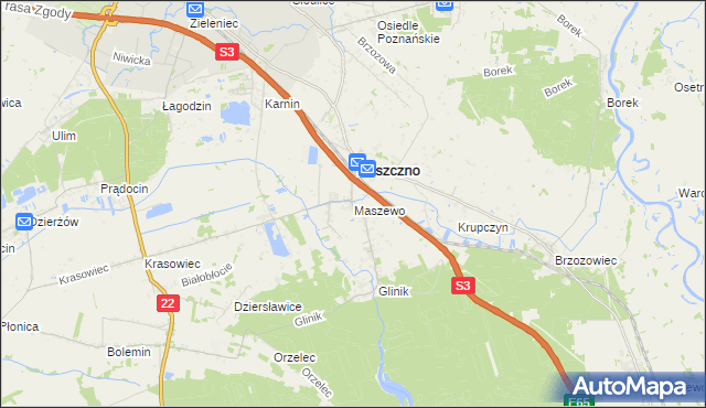 mapa Maszewo gmina Deszczno, Maszewo gmina Deszczno na mapie Targeo