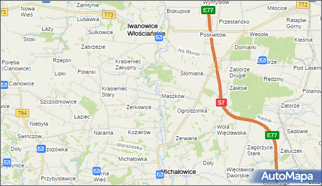 mapa Maszków gmina Iwanowice, Maszków gmina Iwanowice na mapie Targeo