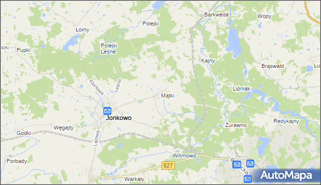 mapa Mątki gmina Jonkowo, Mątki gmina Jonkowo na mapie Targeo