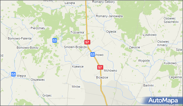 mapa Mchowo gmina Przasnysz, Mchowo gmina Przasnysz na mapie Targeo