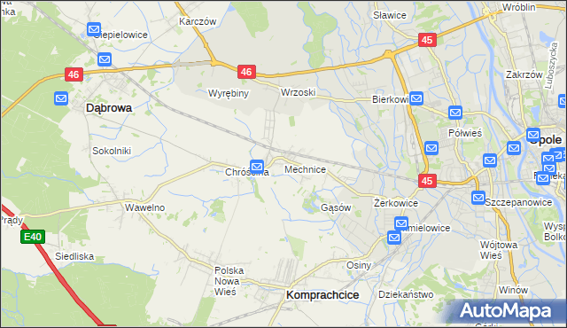 mapa Mechnice gmina Dąbrowa, Mechnice gmina Dąbrowa na mapie Targeo