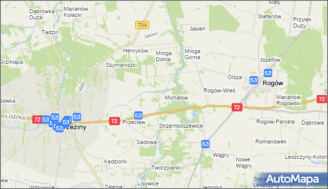 mapa Michałów gmina Brzeziny, Michałów gmina Brzeziny na mapie Targeo
