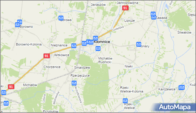 mapa Michałów gmina Kłomnice, Michałów gmina Kłomnice na mapie Targeo