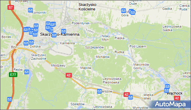 mapa Michałów gmina Skarżysko Kościelne, Michałów gmina Skarżysko Kościelne na mapie Targeo