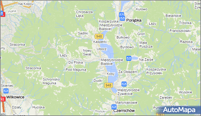 mapa Międzybrodzie Bialskie, Międzybrodzie Bialskie na mapie Targeo