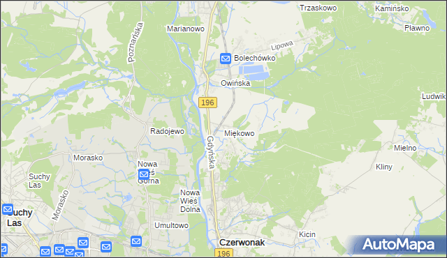 mapa Miękowo gmina Czerwonak, Miękowo gmina Czerwonak na mapie Targeo