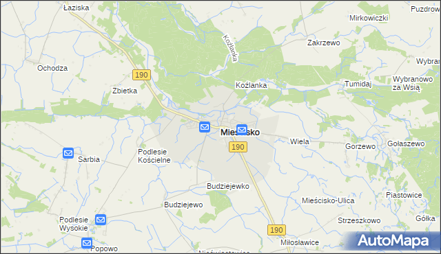mapa Mieścisko powiat wągrowiecki, Mieścisko powiat wągrowiecki na mapie Targeo
