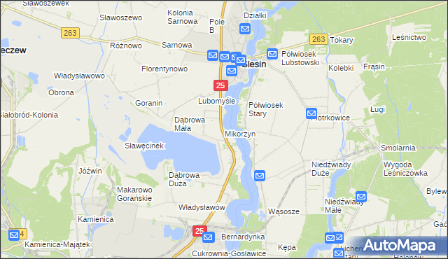 mapa Mikorzyn gmina Ślesin, Mikorzyn gmina Ślesin na mapie Targeo