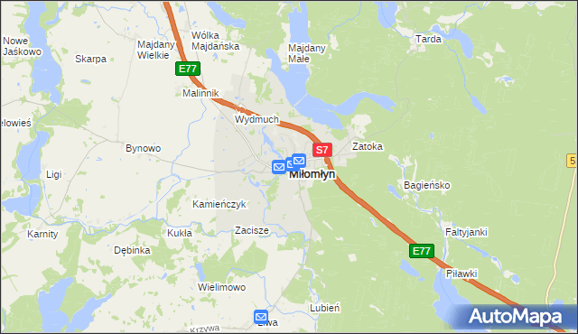mapa Miłomłyn, Miłomłyn na mapie Targeo