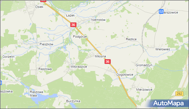 mapa Miłosna gmina Lubin, Miłosna gmina Lubin na mapie Targeo
