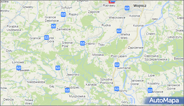 mapa Milówka gmina Wojnicz, Milówka gmina Wojnicz na mapie Targeo